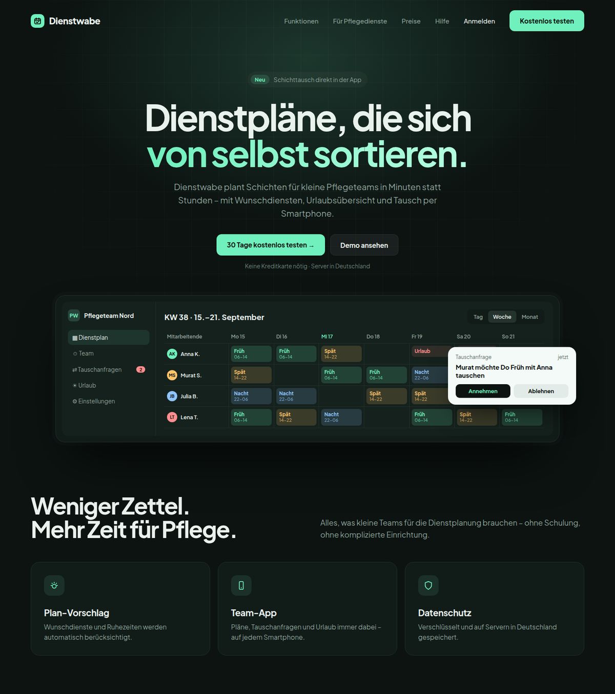 Designbeispiel: Startseite der fiktiven Organisation Dienstwabe in der Desktop-Ansicht