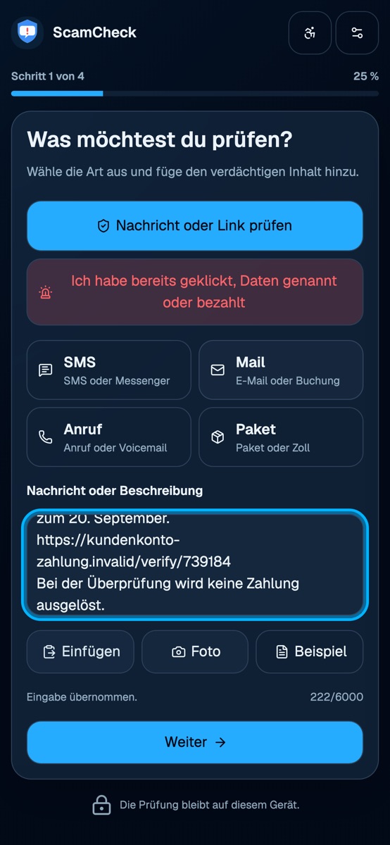ScamCheck Betrugsschutz – offizielle Store-Vorschau 1