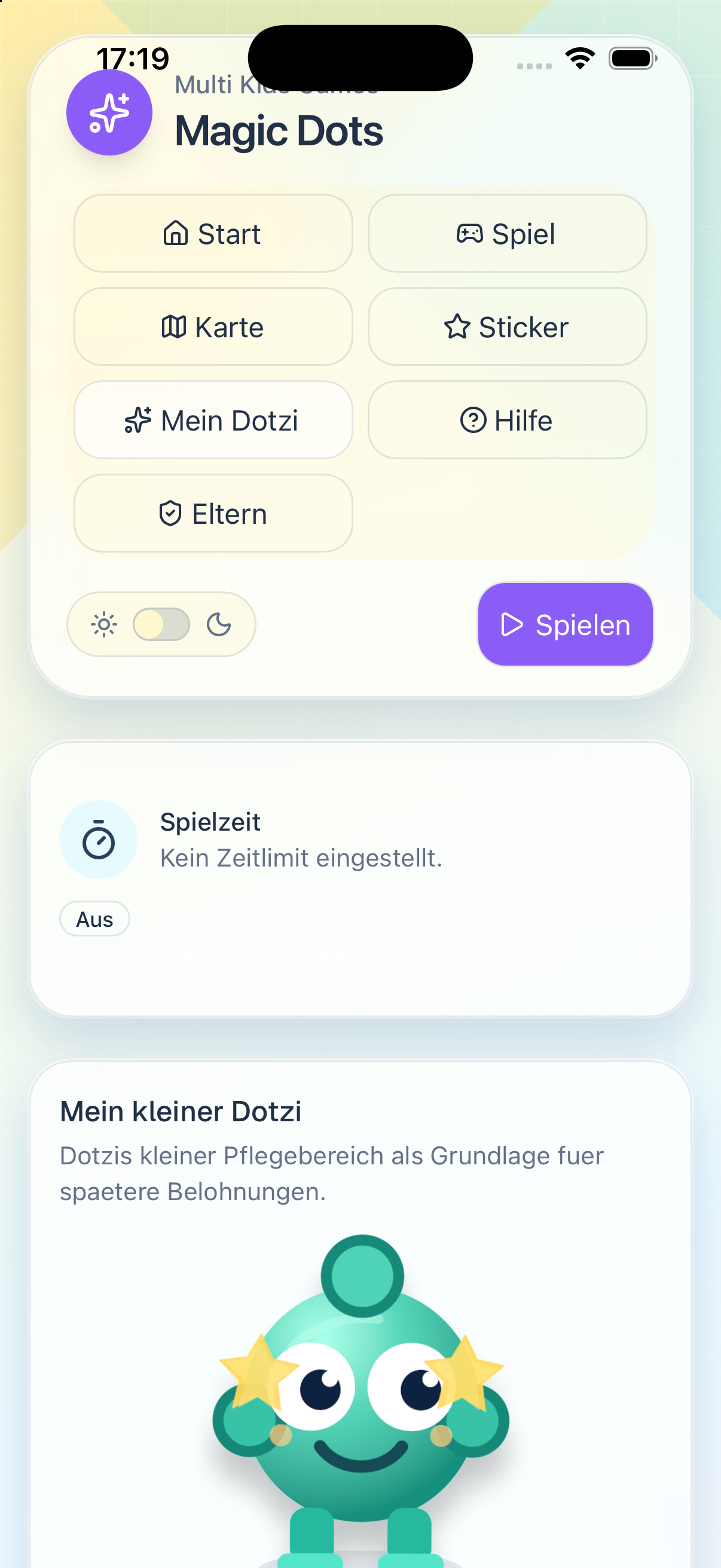 Magic Dots auf einem iPhone mit Dotzi und ausgeschaltetem Zeitlimit